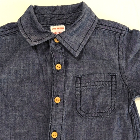 joe fresh chambray style button down romper 18-24 months baby toddler boys - Picture 2 of 6